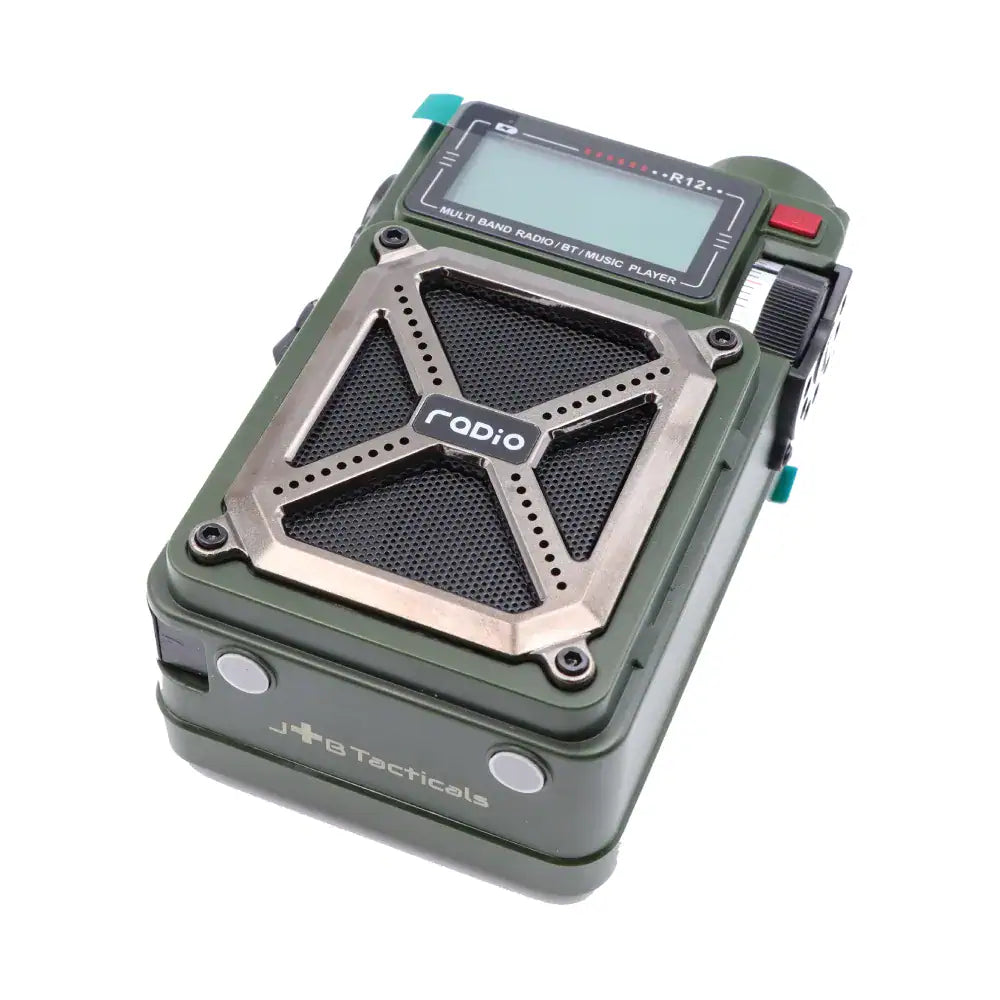 JB Tacticals 72h somas Radio R12 ar batareju, power bank, dinamo, USB, LED gaismu un SOS pogu