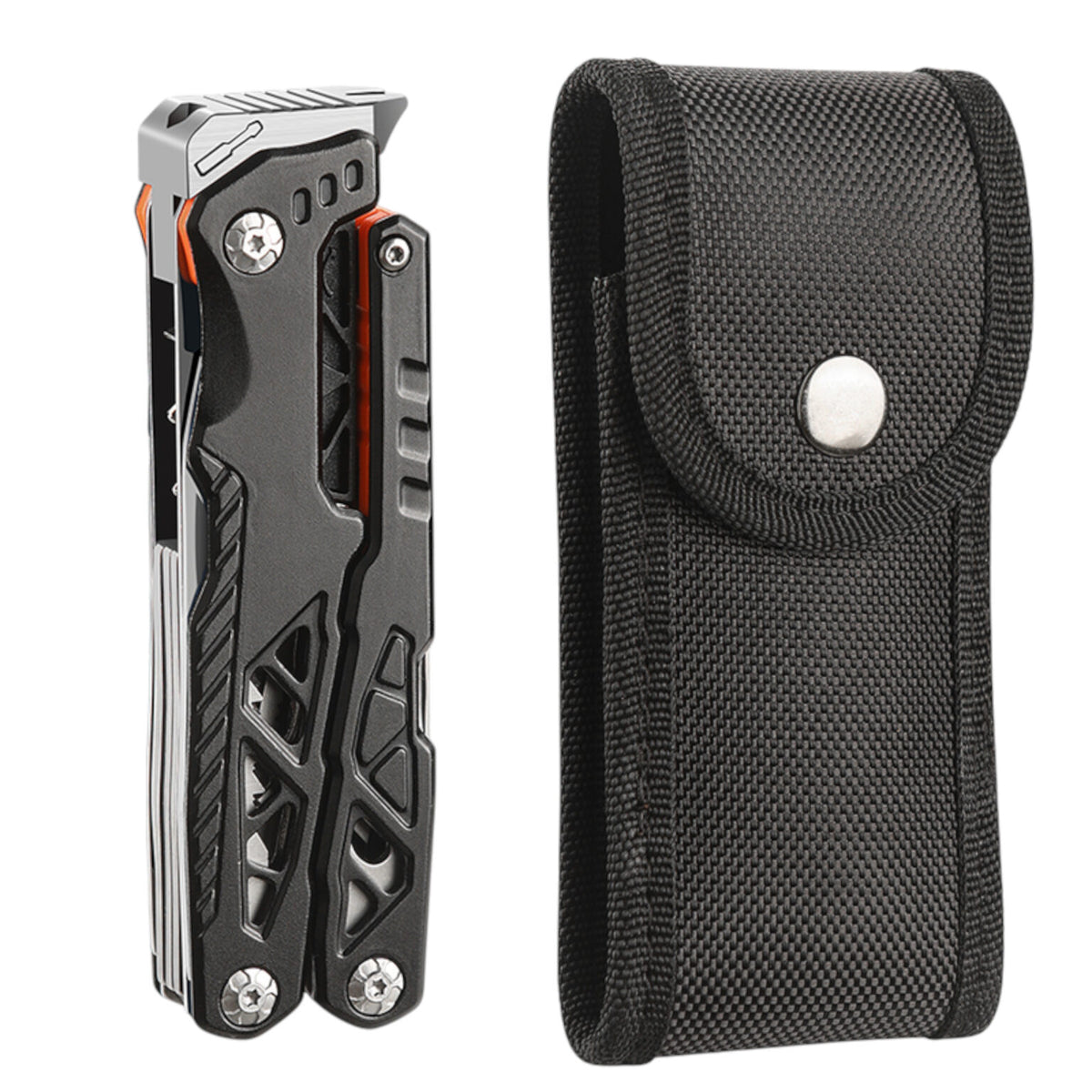 JB Tacticals Multitool JB-09 17in1 – black | knife, pliers, fire starter + belt pouch