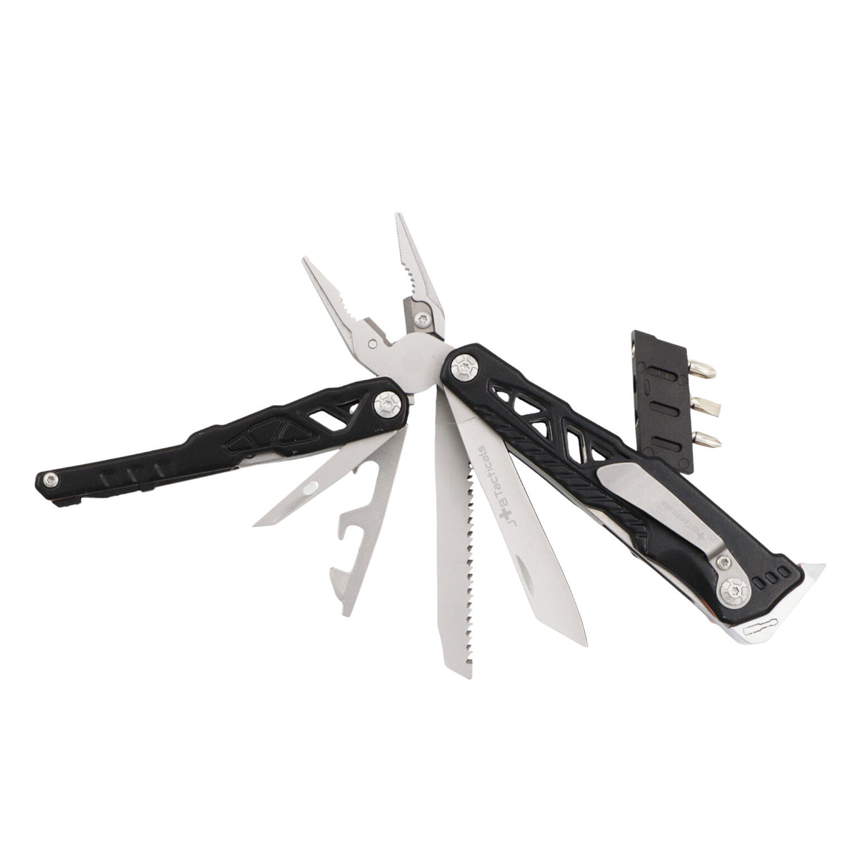 JB Tacticals Multitool JB-09 17in1 – black | knife, pliers, fire starter + belt pouch