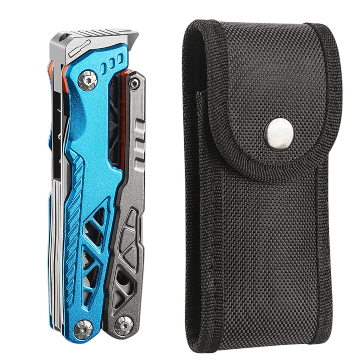 JB Tacticals Multitool JB-09 17in1 – blue | knife, pliers, fire starter + belt pouch