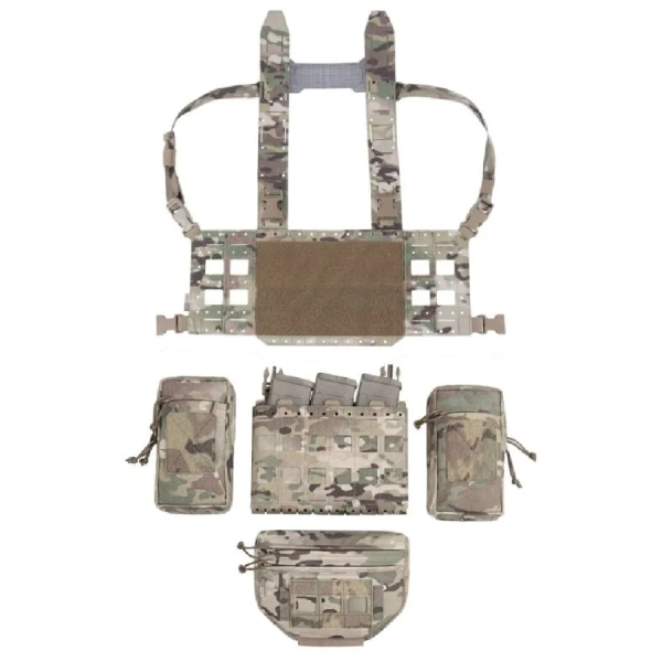 Warrior Laser Cut Modular Chest Rig "Delta" with 3 Utility Pouches and Triple Mag Pouch MultiCam