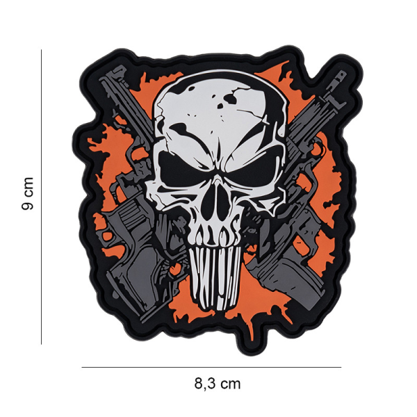 Uzšuve 3D PVC Patch Punish skull crossed guns #6119