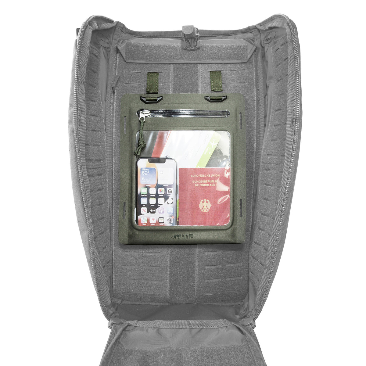 Dokumentu organizators Tasmanian Tiger W-Pouch A5 WR Stone Grey Olive — detaļas