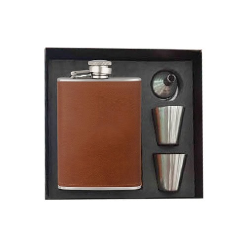 Blašķes dāvanu komplekts - Set leather stainless 8 Oz hip flask+shot glasses — Pudele