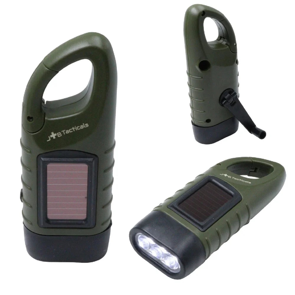 JB Tacticals JB-05 Solar Crank Flashlight with Carabiner – Mini EDC Emergency Flashlight