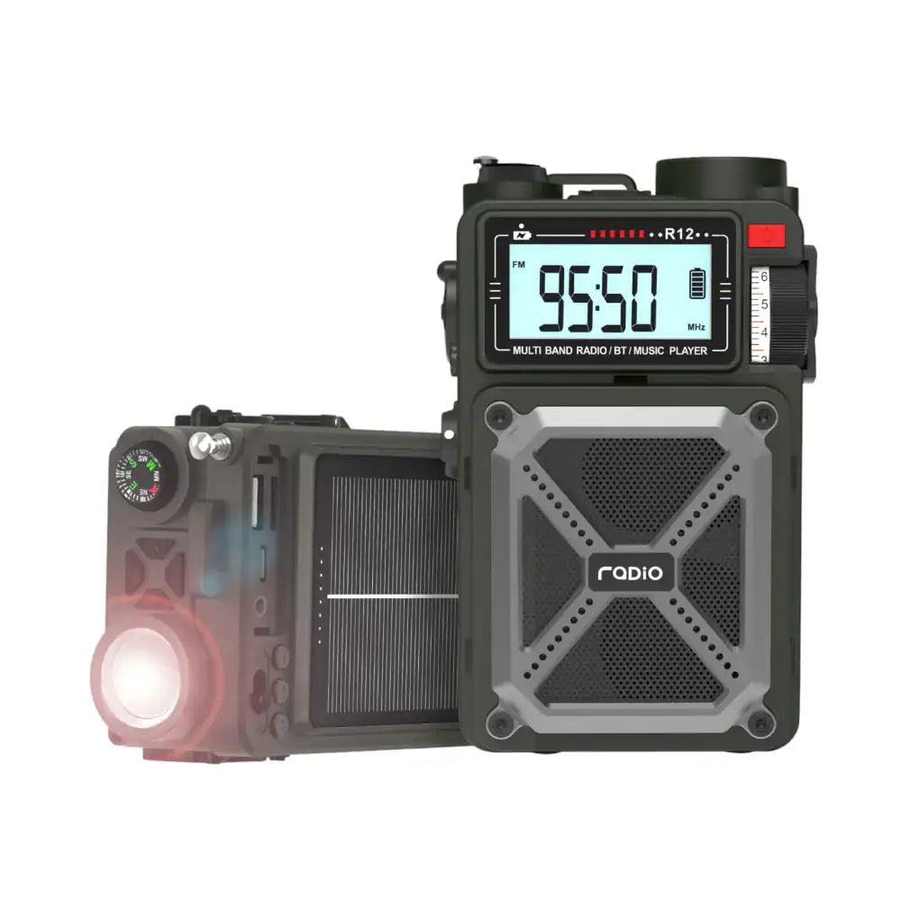 JB Tacticals 72h somas Radio R12 ar batareju, power bank, dinamo, USB, LED gaismu un SOS pogu