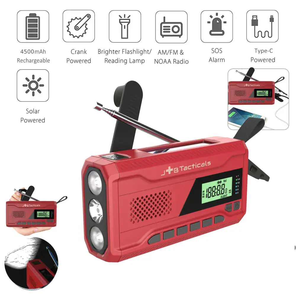 JB Tacticals 72h somas Radio ar 4500 mAh Power Bank un LED lukturi
