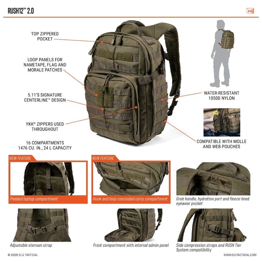 5.11 RUSH12 2.0 mugursoma – Ranger Green