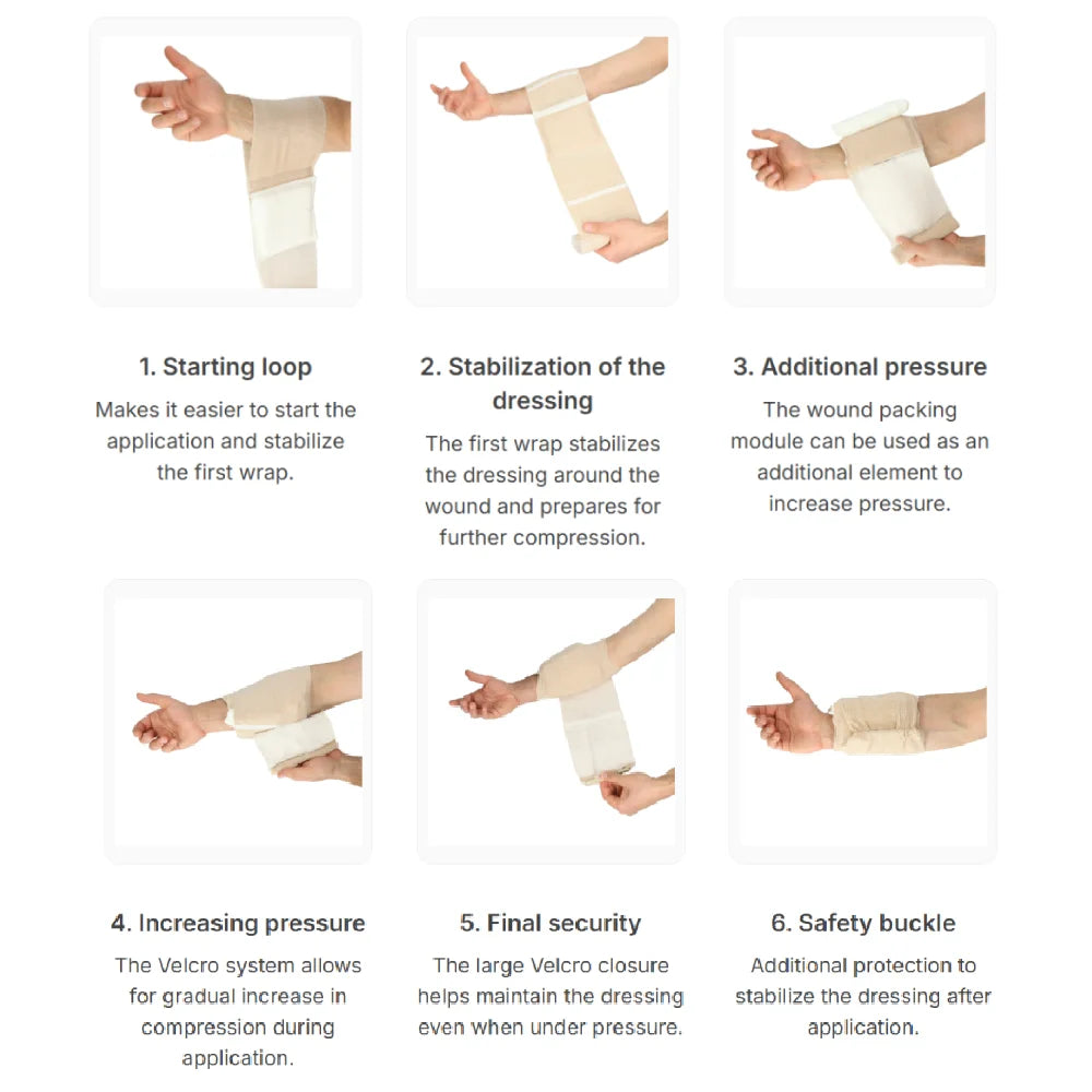JB Tacticals ACT Bandage™ 10 cm Aktīvās Kompresijas Pārsējs ar Brūces Tamponādes Moduli