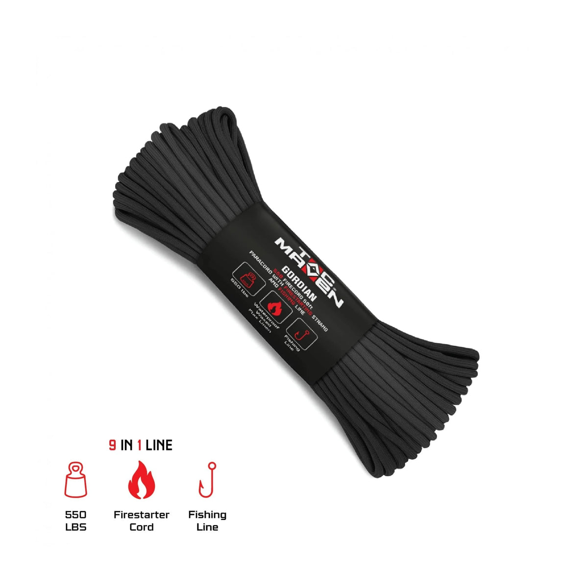 Pentagon Gordian 550 paracord aukla – 50 ft, melna