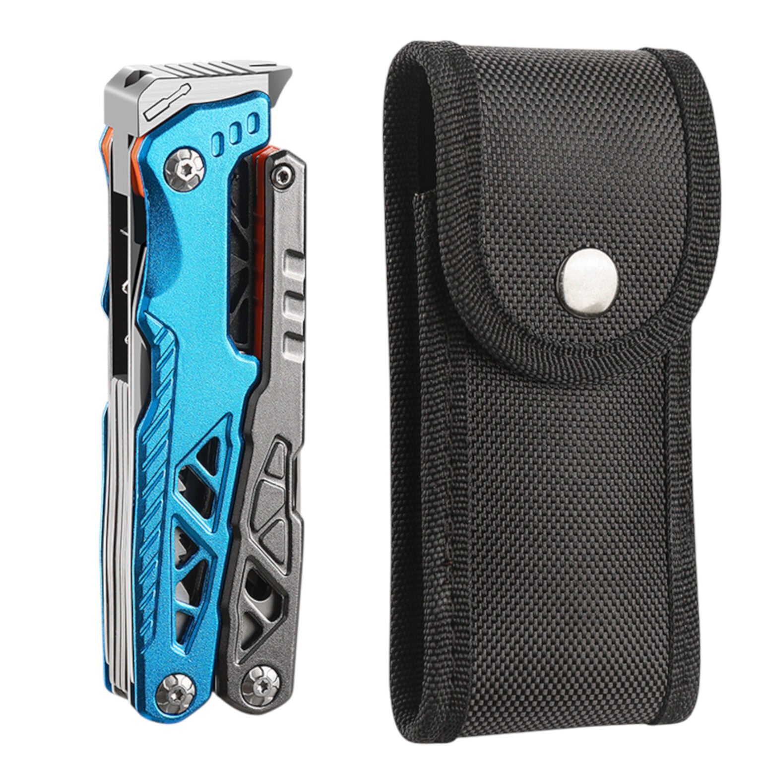 JB Tacticals Multitool JB-09 17in1 – blue | knife, pliers, fire starter + belt pouch