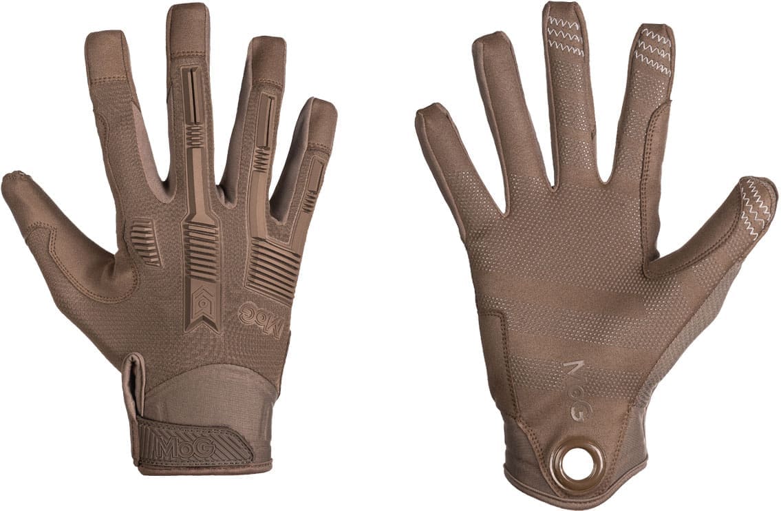 Cimdi MOG Target High Abrasion ErgoShield Coyote Brown — plaukstas un virspuses skats