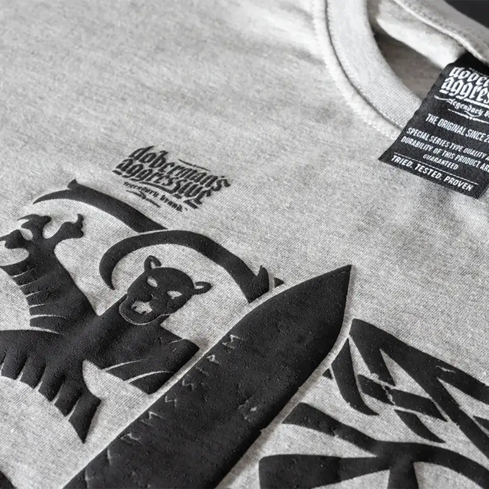T-krekls Dobermans Aggressive Viking Lion Grey — attēls 3